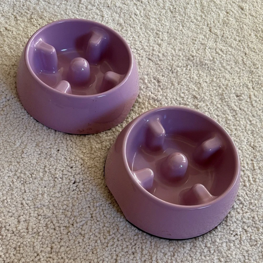 2- Pink Go Slow Anti Gulping Dog /Cat Feeding Bowls
